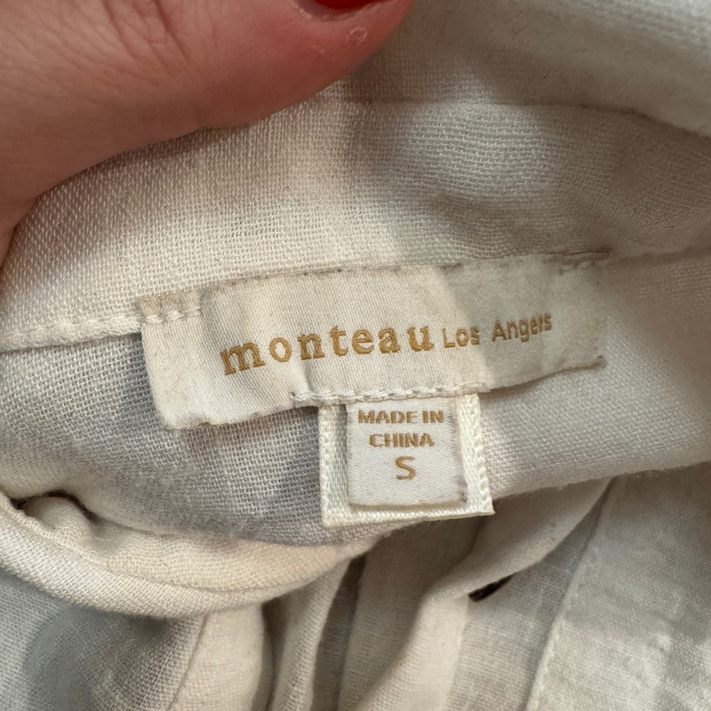 Monteau Los Angeles Womens Small Cream Short Sleeve Button Down Textured Shirt - Picture 4 of 5